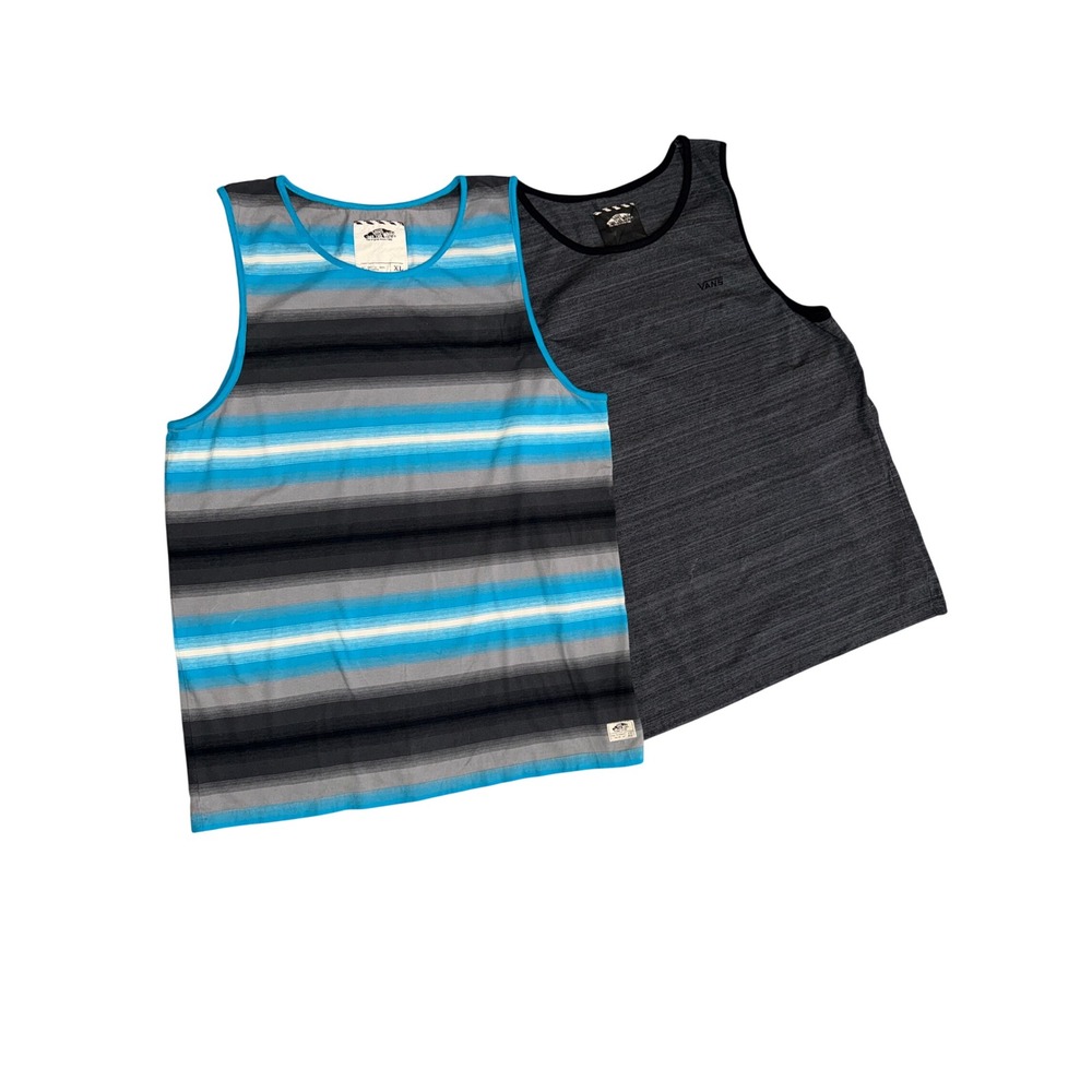 Vans Off The Wall Mens XL Tank Top Bundle Striped Blue/Grey Charcoal 2-Pack
